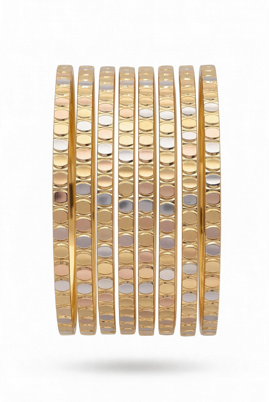 Tri-Tone Dappled Shine Bangle Stack