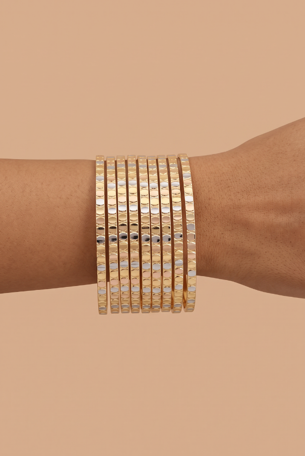 Tri-Tone Dappled Shine Bangle Stack