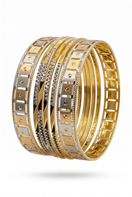 Two-Tone Celestial Grid Bangle Stack