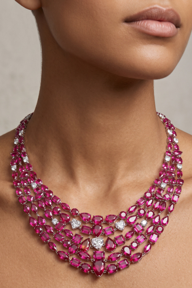 Ruby Cascade Statement Necklace Set