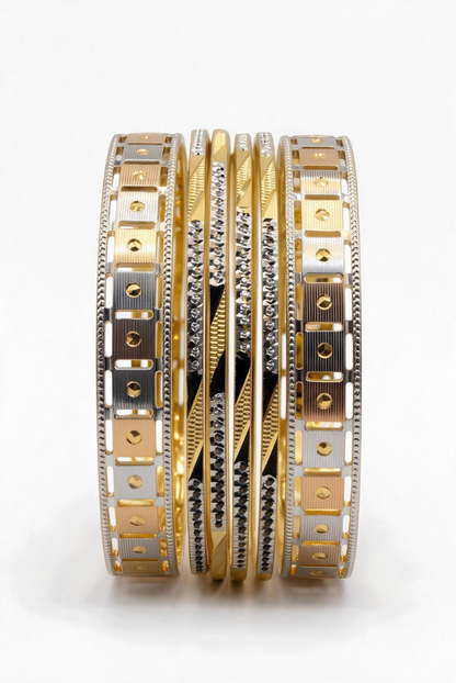 Two-Tone Celestial Grid Bangle Stack