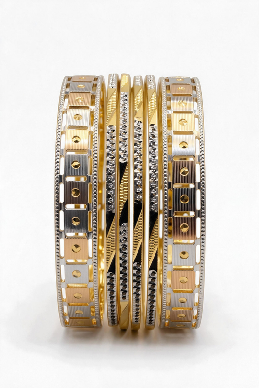 Two-Tone Celestial Grid Bangle Stack