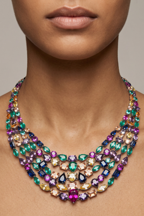 Multicolour Cascade Statement Necklace Set