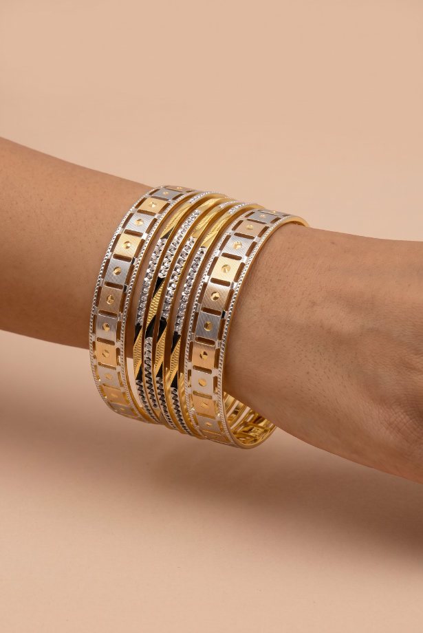 Two-Tone Celestial Grid Bangle Stack
