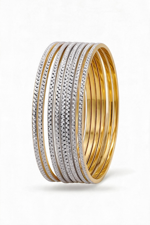 Two-Tone Silver Shimmer Bangle Stack