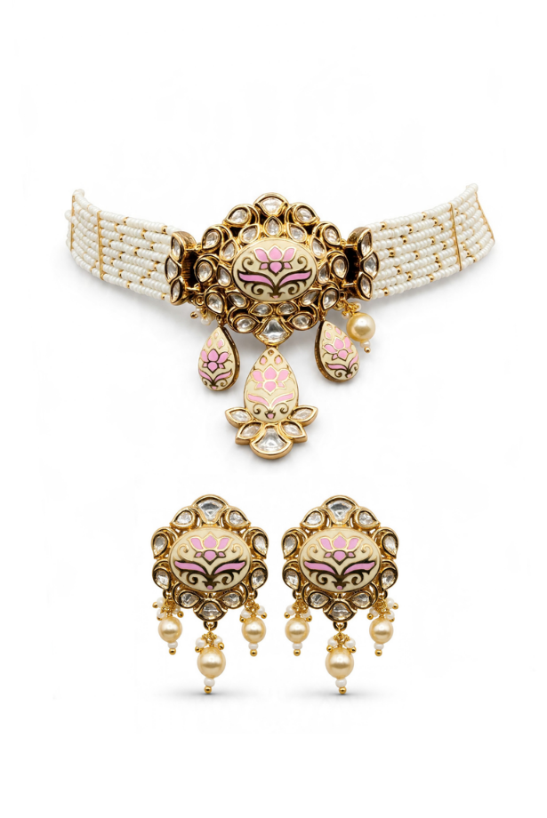 Ivory Blush Lotus Pearl Choker Set