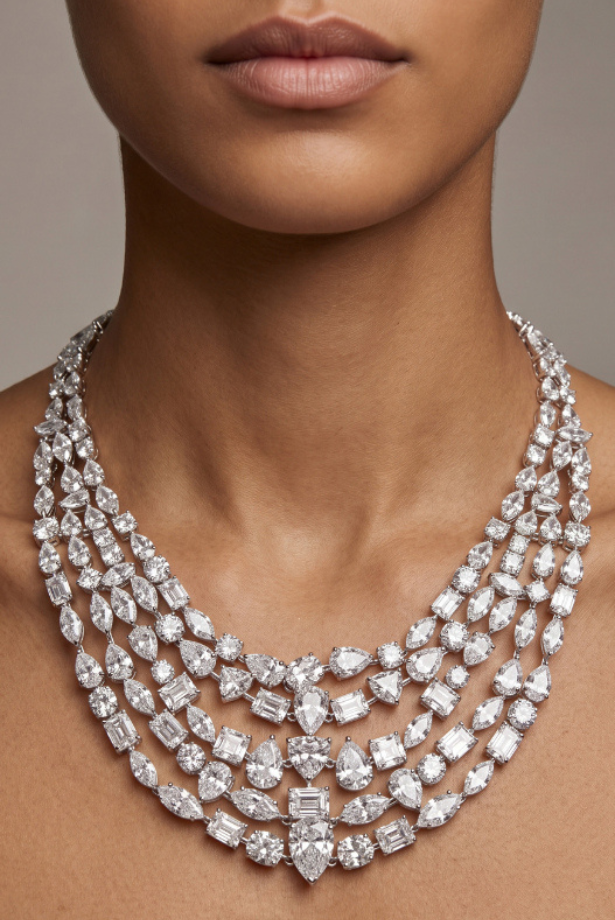 Diamond Cascade Statement Necklace Set