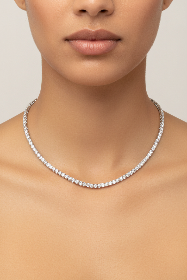 Petite Silver Tennis Necklace & Earring Set