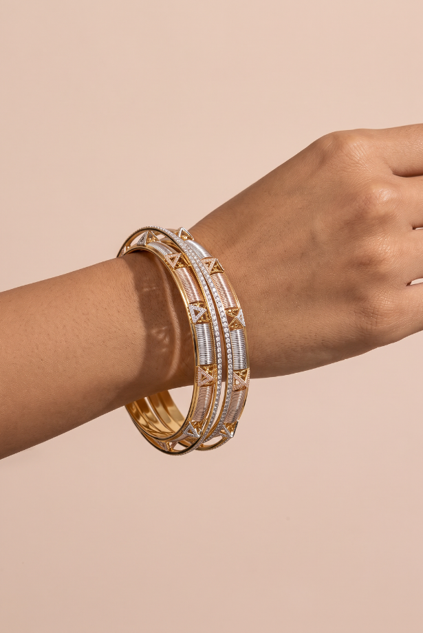 Tri-Tone Regal Spark Bangle Pair