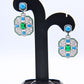 Geometric Vintage Drop Earrings with Green and Blue Stones