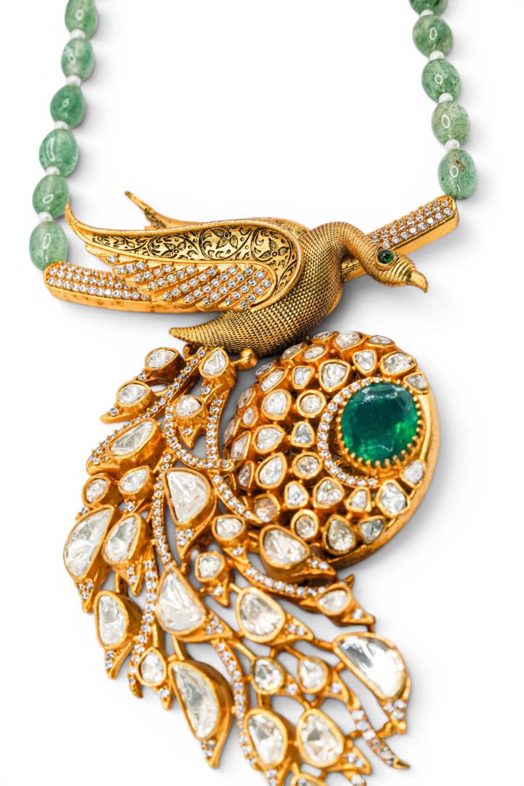 Peacock Emerald Polki Pendant Necklace