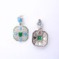 Geometric Vintage Drop Earrings with Green and Blue Stones