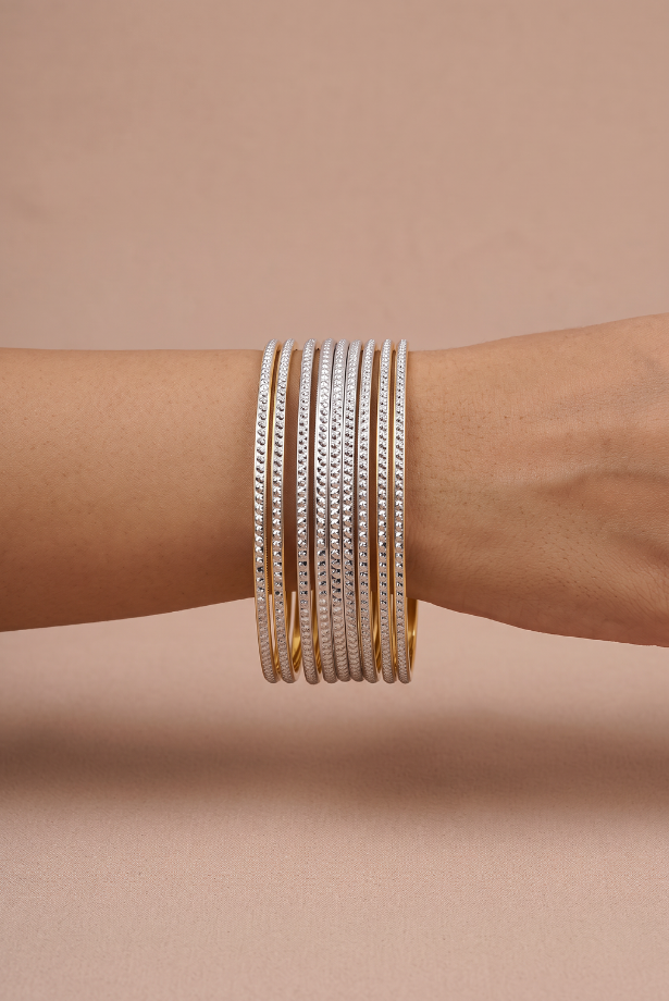 Two-Tone Silver Shimmer Bangle Stack