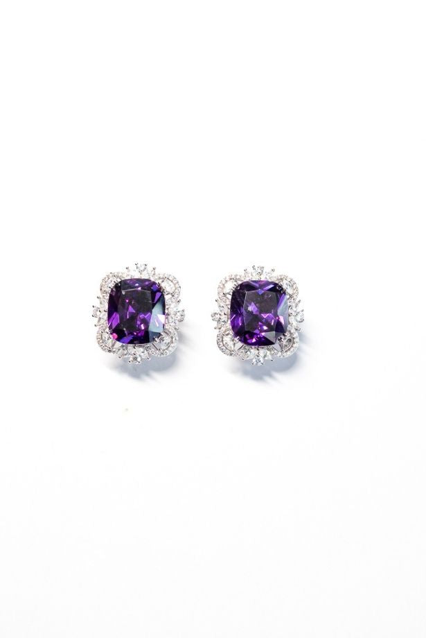 Amethyst Halo Studs