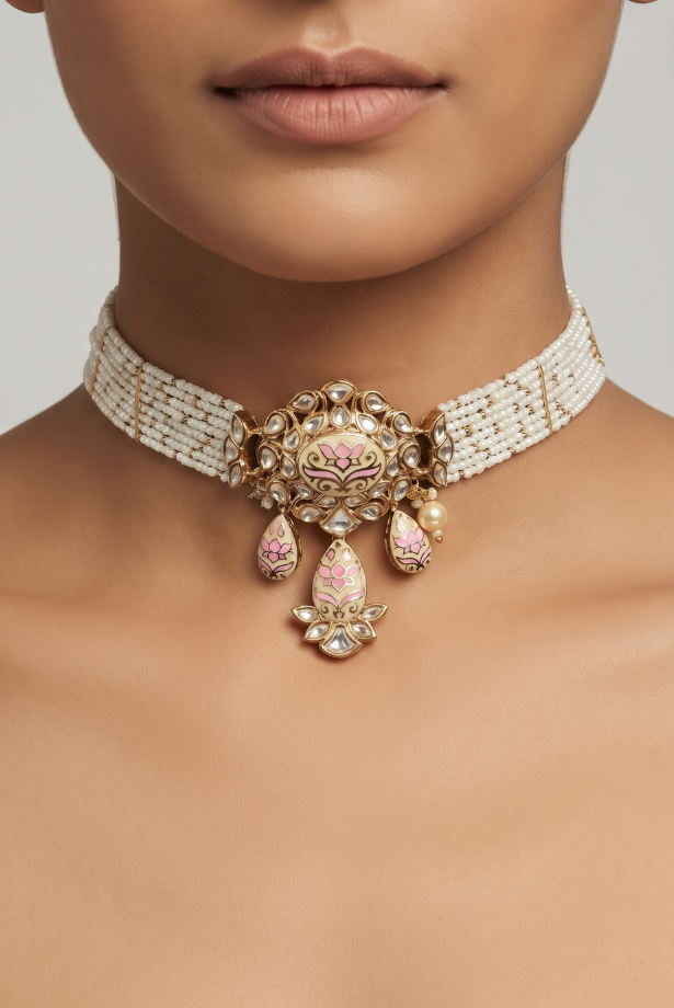 Ivory Blush Lotus Pearl Choker Set