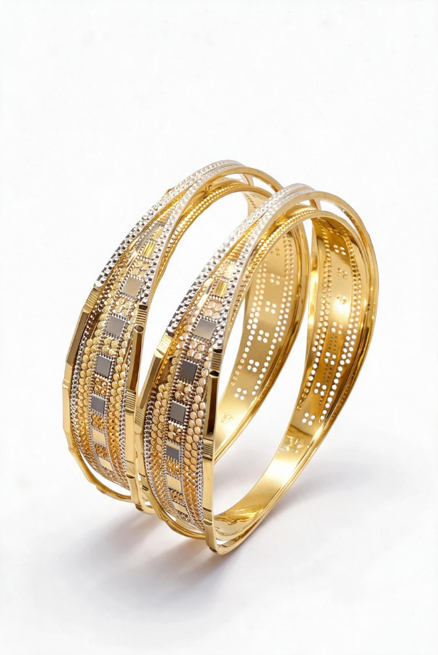 Two-Tone Imperial Lattice Bangle Pair