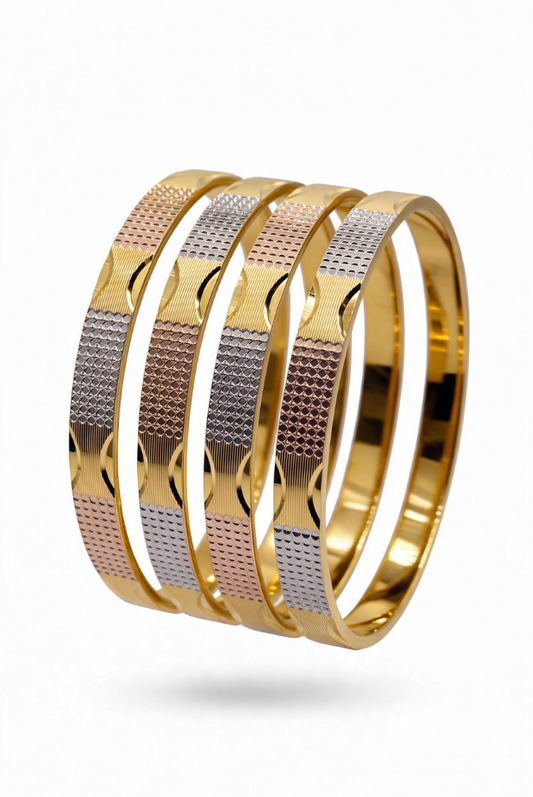 Tri-Tone Diagonal Gleam Bangle Set