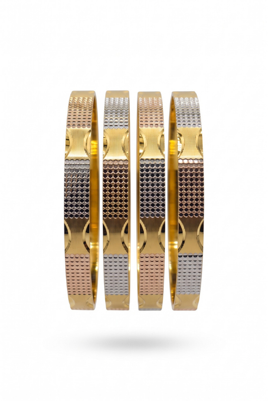 Tri-Tone Diagonal Gleam Bangle Set