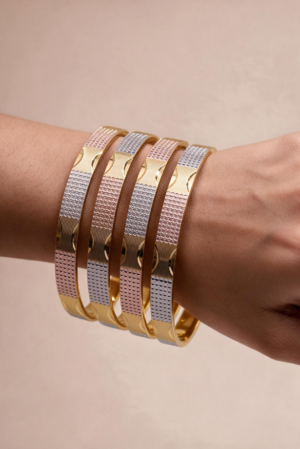 Tri-Tone Diagonal Gleam Bangle Set
