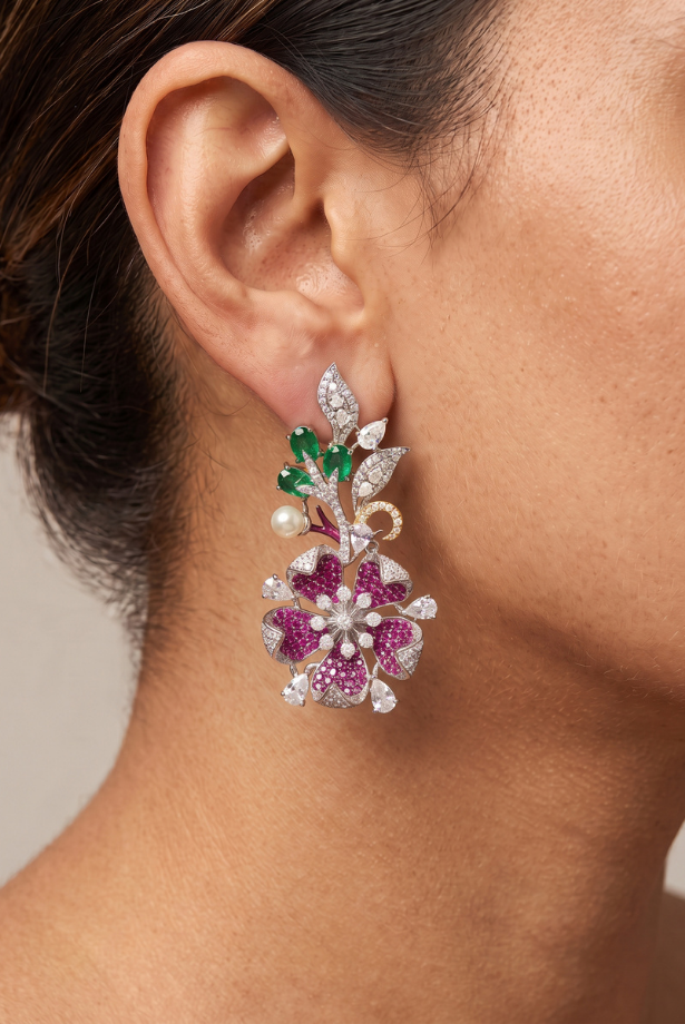 The Peony Bloom Rhodium-Tone Necklace Set