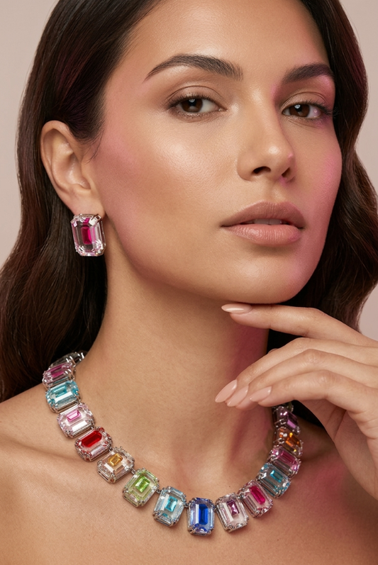 Rainbow Transparent Radiance Tennis Necklace Set