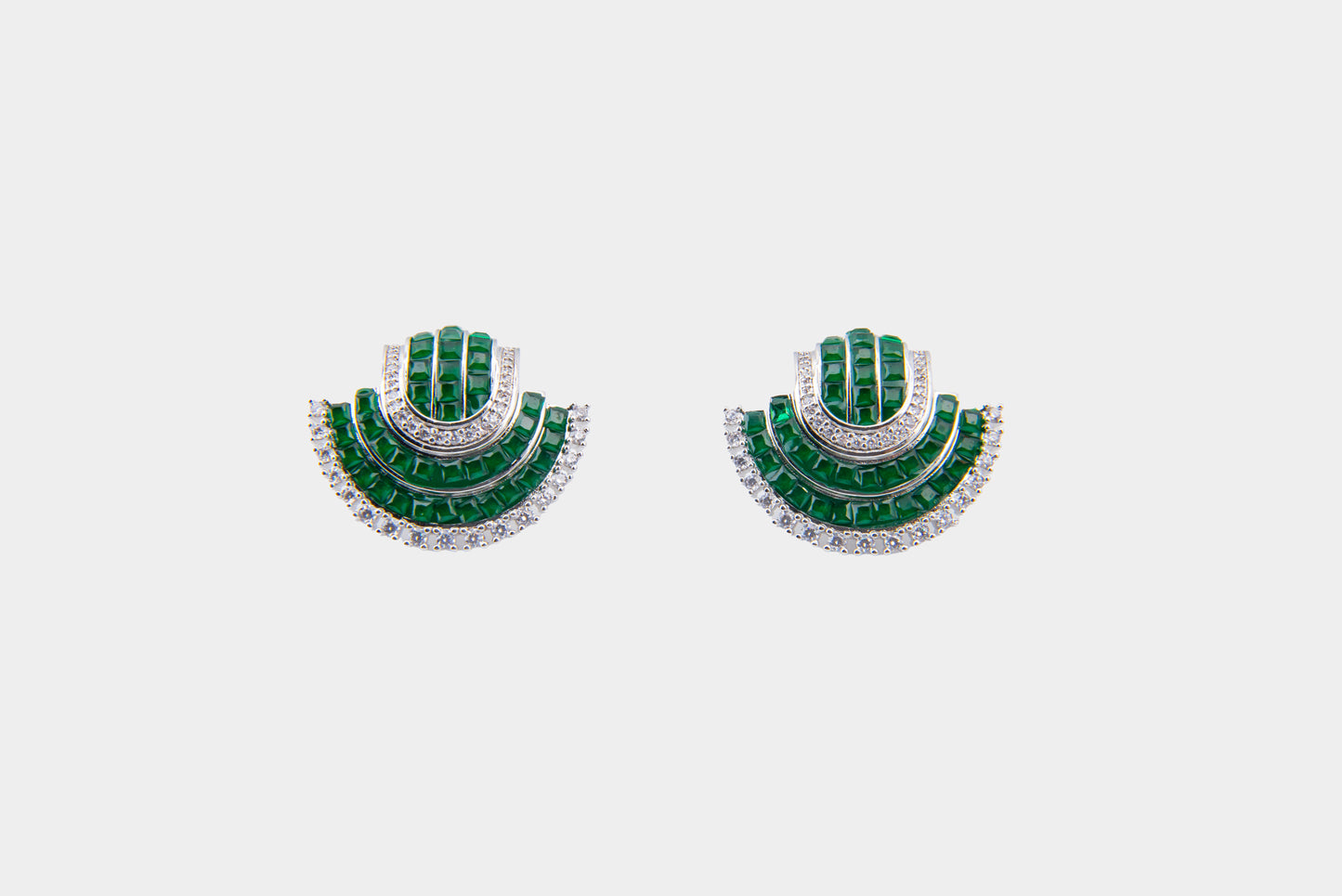 Emerald Radiance Stud Earrings | Invisible Setting with Cubic Zirconia