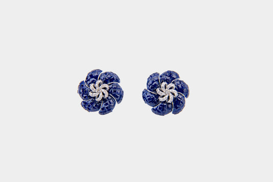 Royal Blue Floral Stud Earrings