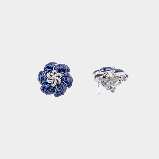 Royal Blue Floral Stud Earrings