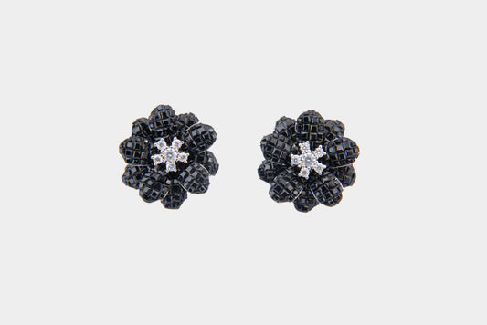 Black Snowbloom Floral Stud Earrings