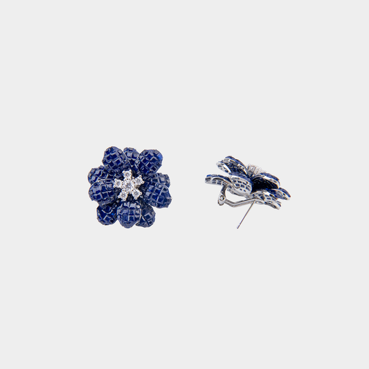 Navy Blue Snowbloom Floral Stud Earrings