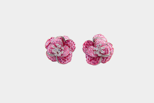 Cherry Blosom Pink 3D Flower Stud Earrings