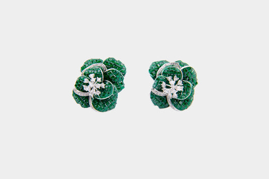 Emerald Green 3D Flower Stud Earrings