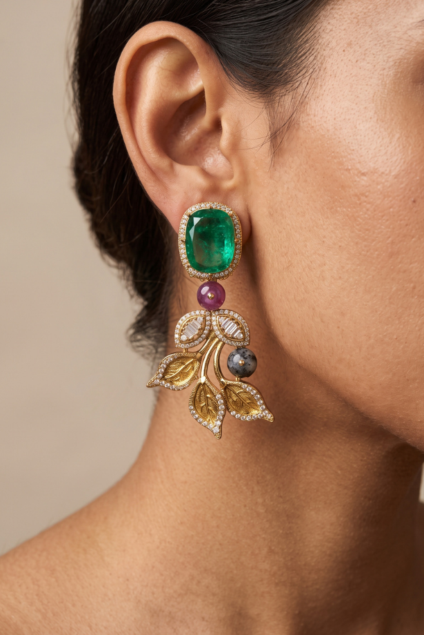 Verdant Gold Leaf Statement Necklace Set