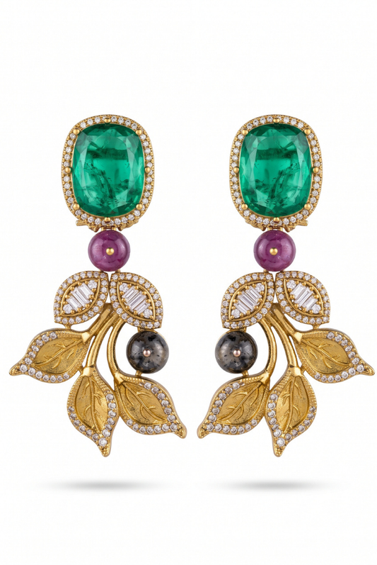 Verdant Gold Leaf Statement Necklace Set