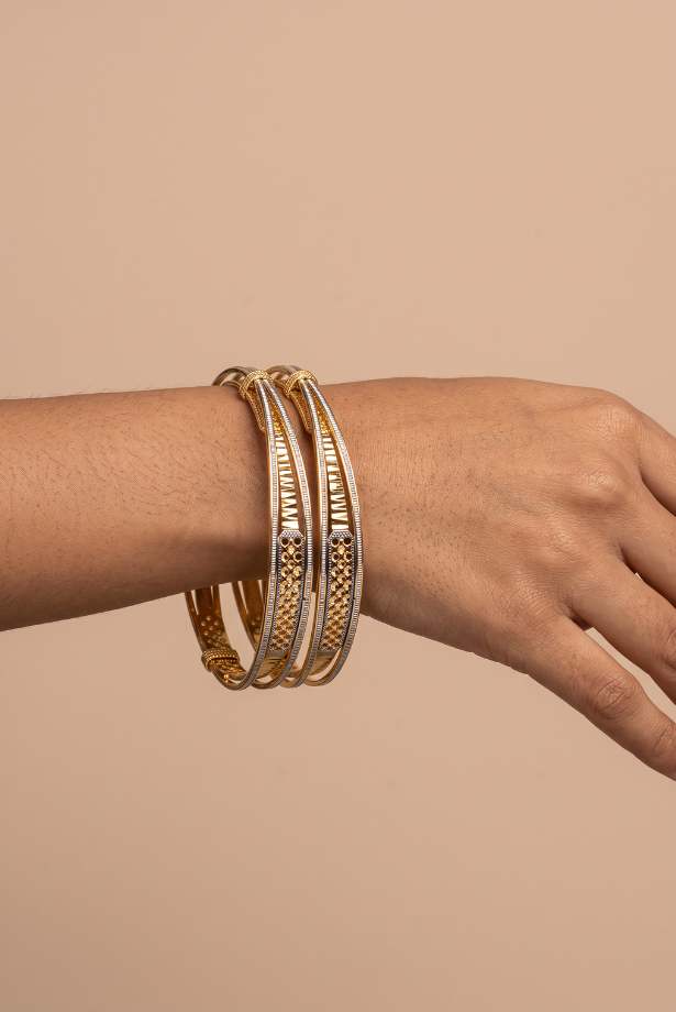 Two-Tone Heritage Lattice Bangle Pair