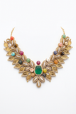 Verdant Gold Leaf Statement Necklace Set