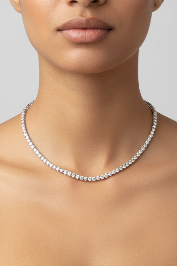 Classic Silver Tennis Necklace & Earring Set