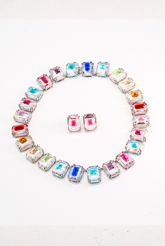 Rainbow Transparent Radiance Tennis Necklace Set