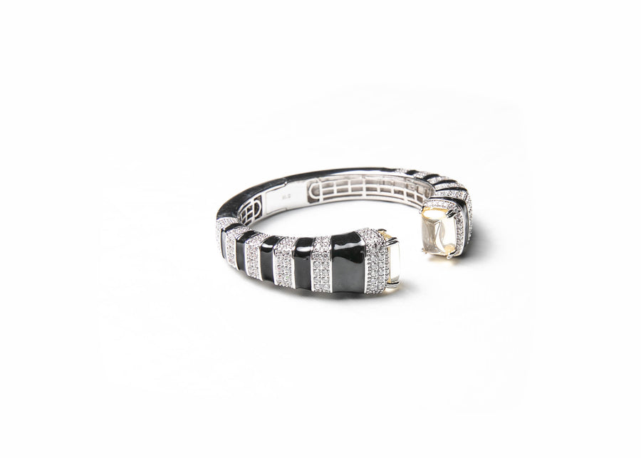 Silver with zircon stones and black enameling bangle - LABELRM