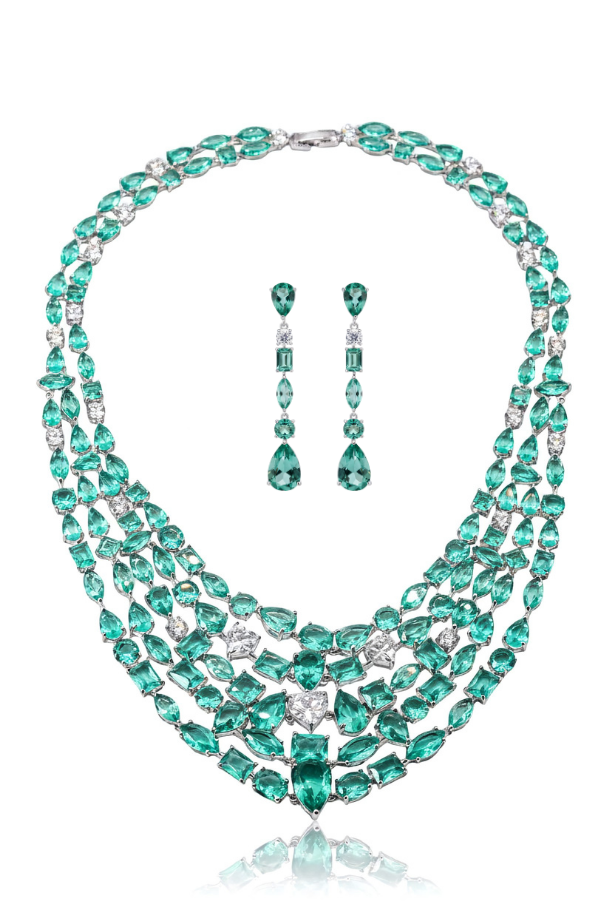 Aqua Cascade Statement Necklace Set