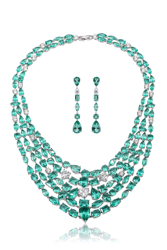 Aqua Cascade Statement Necklace Set
