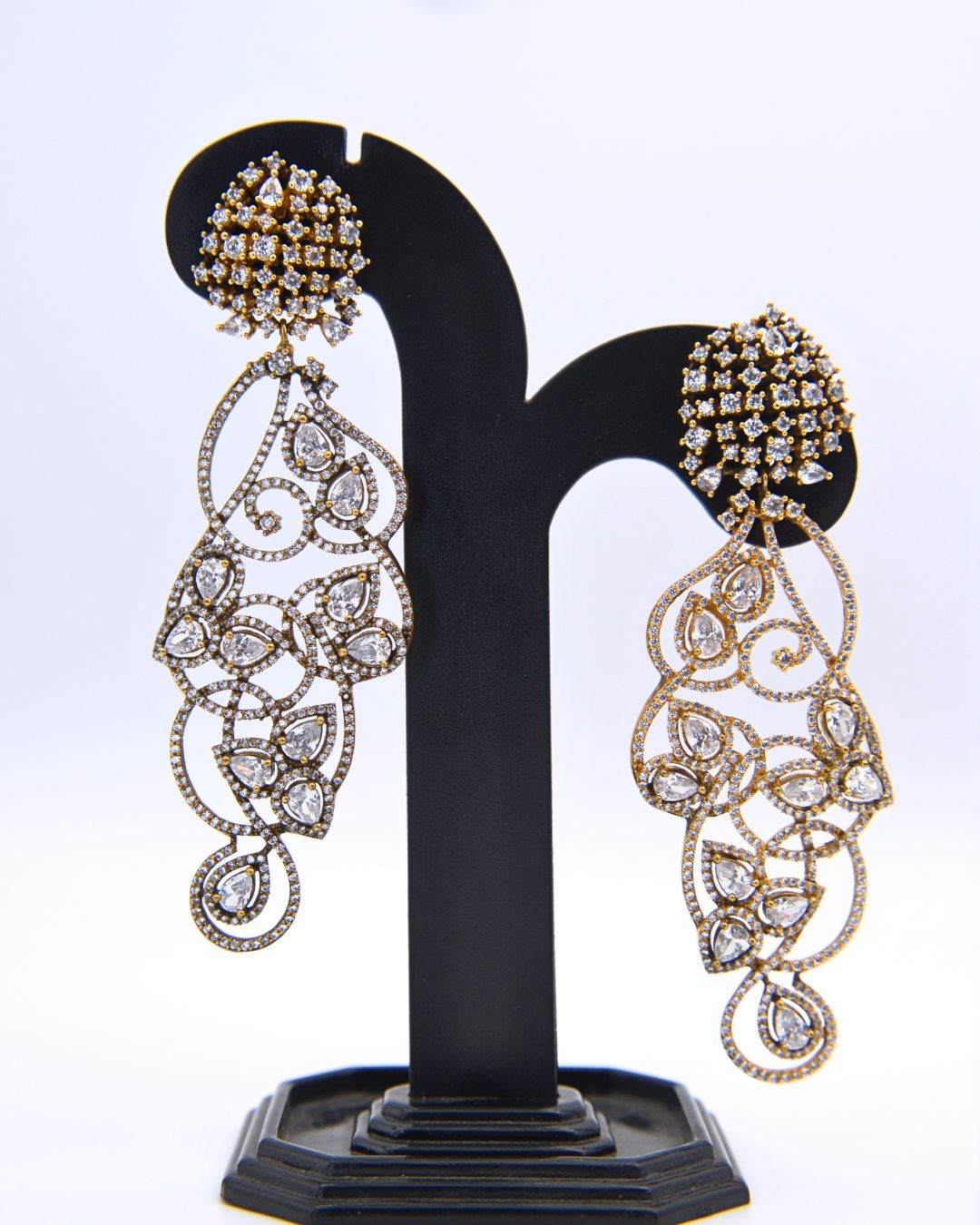 Gold-Toned Encrusted Swirl Chandelier Earrings