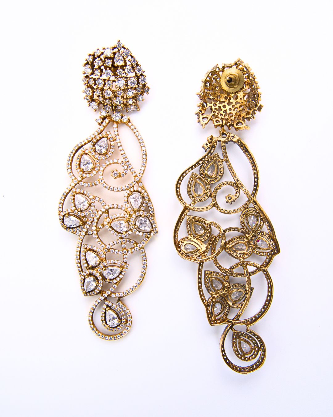 Gold-Toned Encrusted Swirl Chandelier Earrings