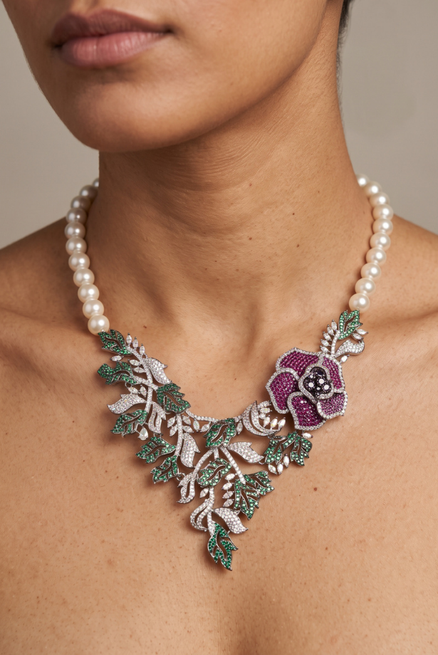 Botanical Bloom Pearl Statement Necklace