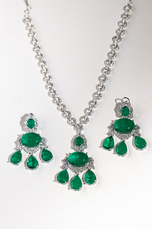 Bridal Pear Drop Emerald Necklace Set