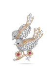 Twin Birds Crystal Brooch