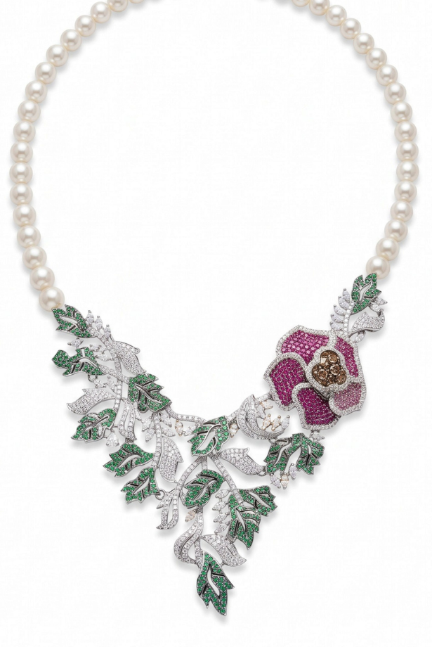 Botanical Bloom Pearl Statement Necklace