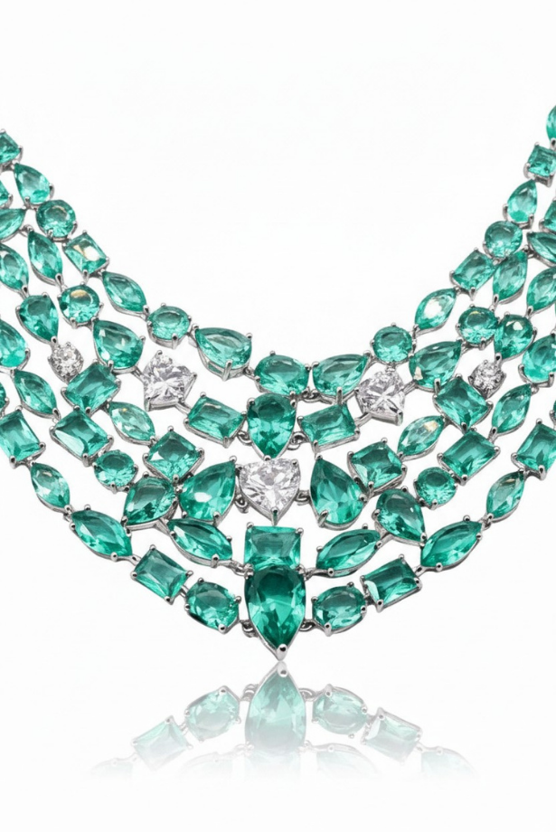 Aqua Cascade Statement Necklace Set