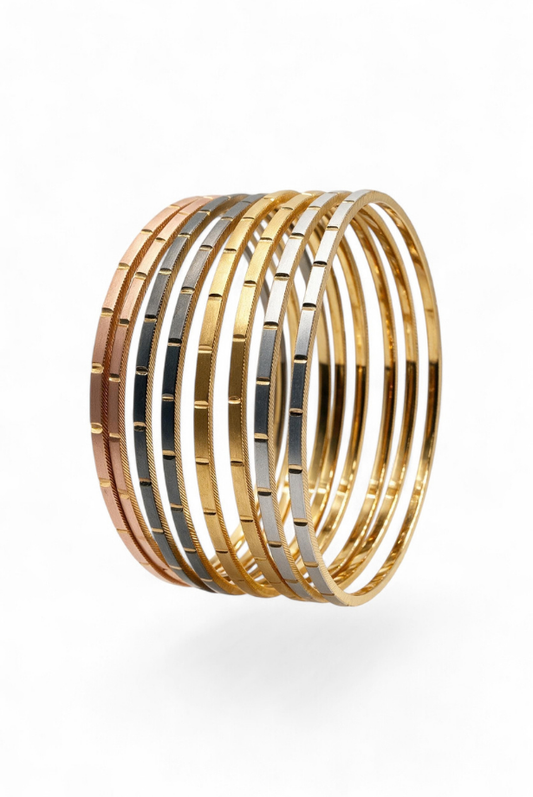 Tri-Tone Modern Line Bangle Stack