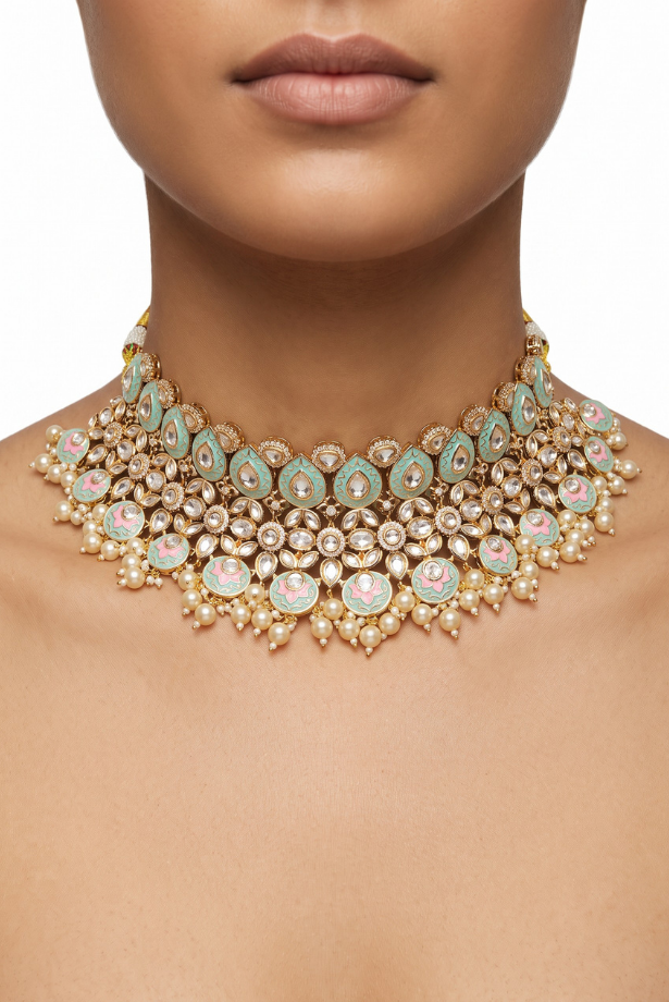 Gulabi Meenakari Bridal Choker Set